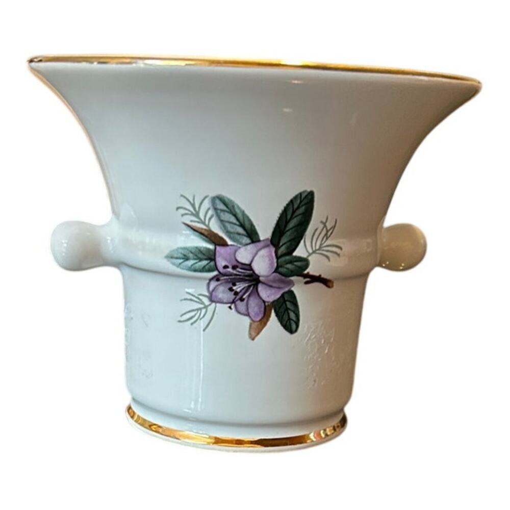 Delft Holland Hand Painted Floral Porcelain Vase Gold Gilt Trim White‎ Purple